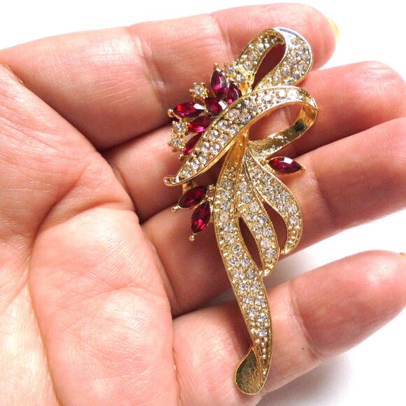 Brooch golden tone rhinestones brooch accessories jewelry gifts - Picture 4 of 7